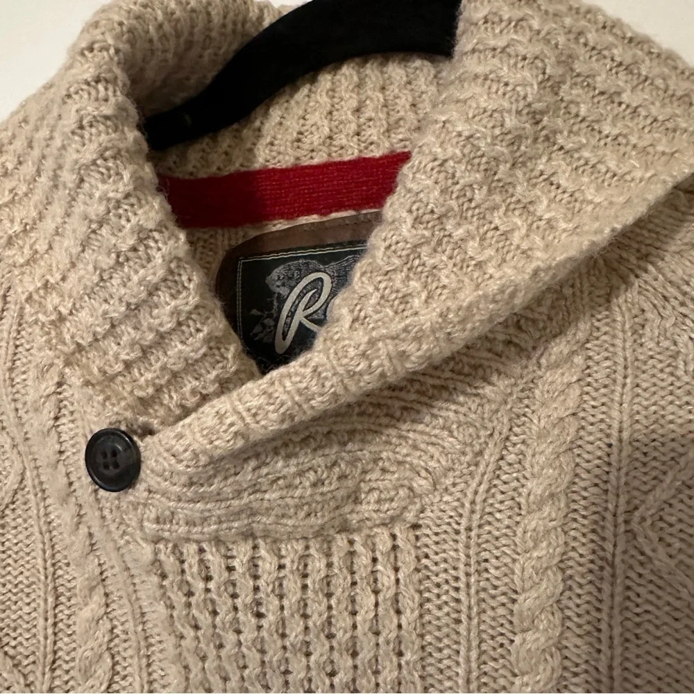 Men's Roots Canada Wool Cable Knit Button Cowl Neck Sweater Size Small